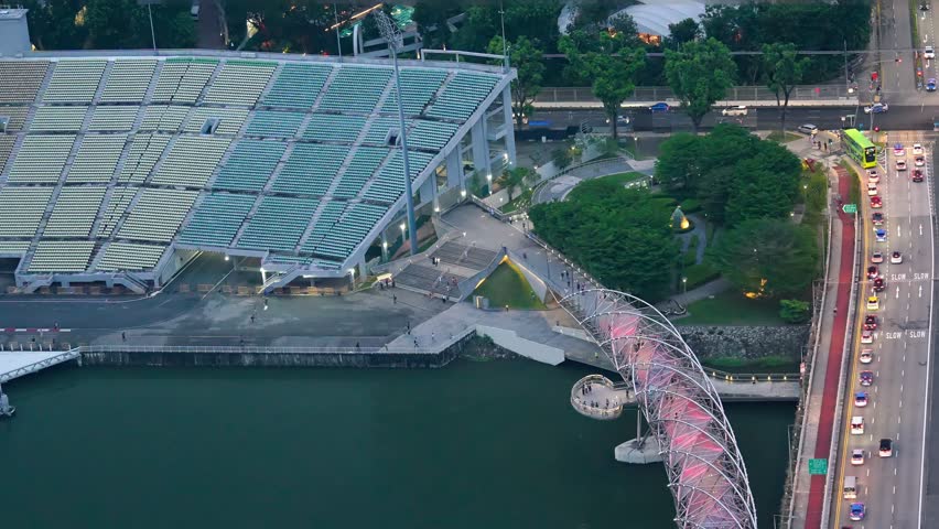 Aerial view of Singapore skyline at night