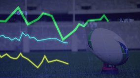 Rugby ball on field with animation of financial data graph and percentages. finance, sports, analytics, investment, data analysis, statistics - Powered by Shutterstock - Get 15% off with code: PIKWIZARD15
