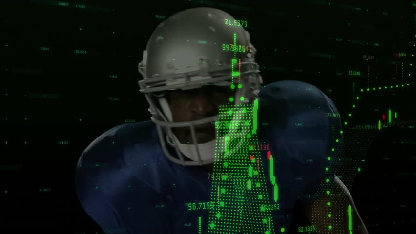 Football player with helmet analyzing financial data and animation of world map. Finance, strategy, sports, analysis, technology, teamwork - Powered by Shutterstock - Get 15% off with code: PIKWIZARD15