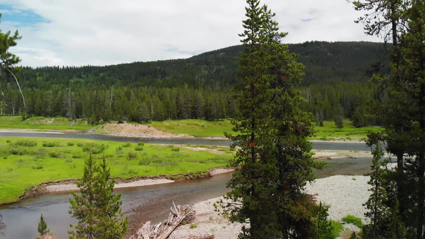 Amazing aerial view of Yellowstone River in the National Park