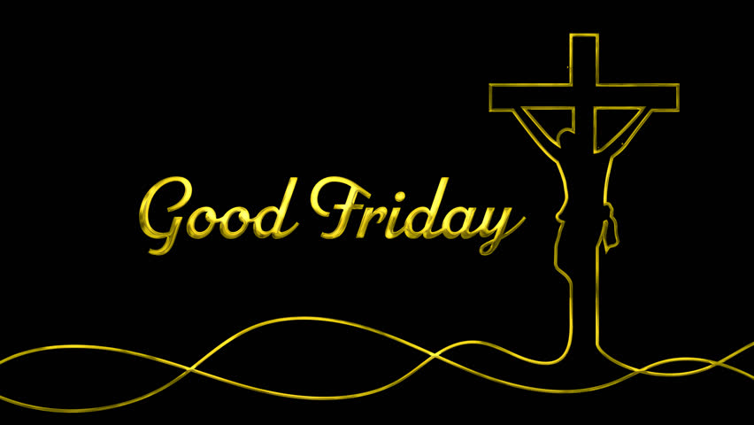 Good Friday text animation with outline hanging figure. Suitable for religious motion projects, Easter church events, and Christian materials