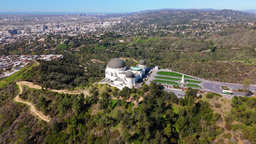Griffith Observatory Circular Drone View Over Los Angeles, March 2025