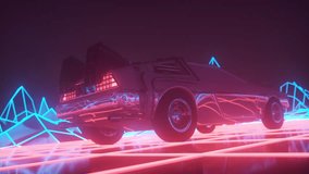Retro Futuristic Synthwave Car in Neon Grid - 80s Cyberpunk Aesthetic - Powered by Shutterstock - Get 15% off with code: PIKWIZARD15