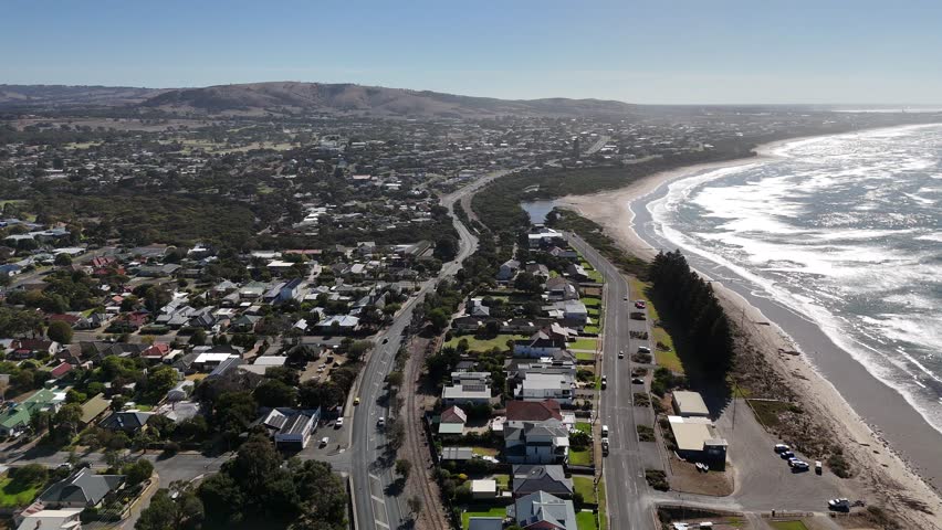 Victor Harbor, Southern Adelaide – Stunning 4K Aerial Drone Footage of Coastal Town in Australia, Featuring Beachfront, Ocean Views, Granite Island, and Scenic Shores of the Fleurieu Peninsula