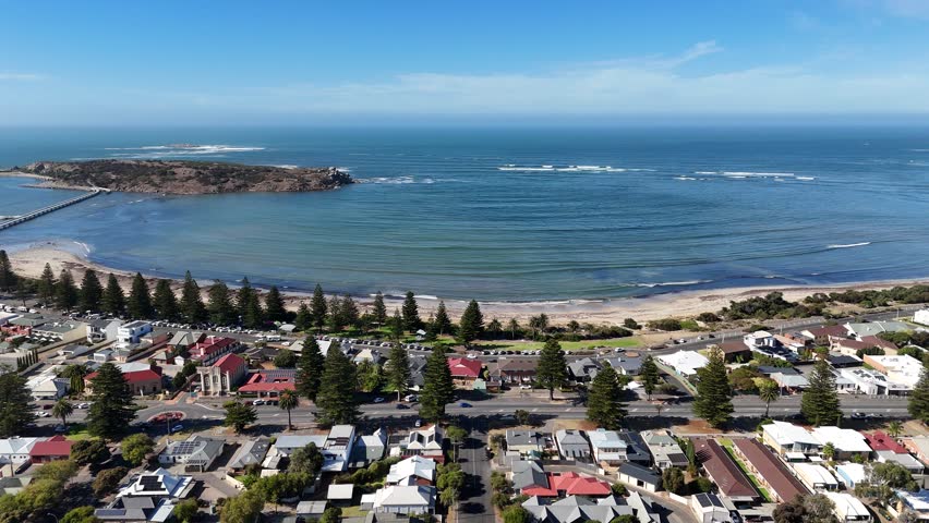 Victor Harbor, Southern Adelaide – Stunning 4K Aerial Drone Footage of Coastal Town in Australia, Featuring Beachfront, Ocean Views, Granite Island, and Scenic Shores of the Fleurieu Peninsula