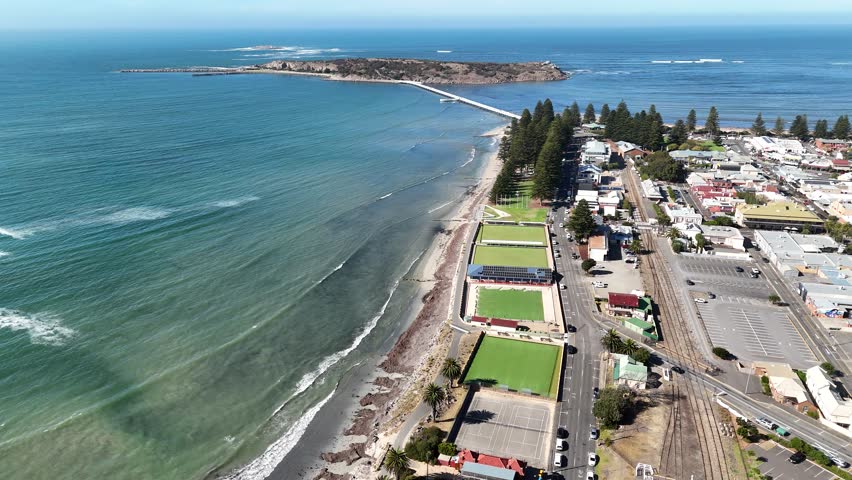 Victor Harbor, Southern Adelaide – Stunning 4K Aerial Drone Footage of Coastal Town in Australia, Featuring Beachfront, Ocean Views, Granite Island, and Scenic Shores of the Fleurieu Peninsula