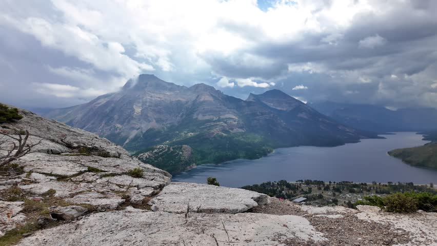 Aerial View of Waterton Lakes National Park and Upper Waterton Lake in Alberta