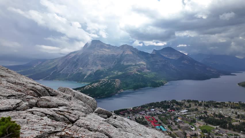 View of Upper Waterton Lake and Town From Bear