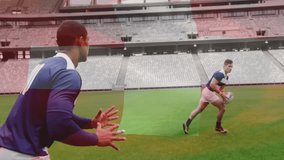 Practicing passing, rugby players on field in empty stadium, focusing on skills. teamwork, sports, training, athletes, fitness, competition - Powered by Shutterstock - Get 15% off with code: PIKWIZARD15