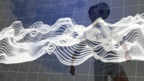 Juggling soccer ball, player with digital wave animation overlay on field. Football, athlete, technology, sports, motion, performance - Powered by Shutterstock - Get 15% off with code: PIKWIZARD15