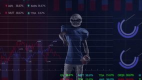 Football player holding ball over stock market data and graphs animation. Finance, investment, economy, analytics, sports, technology - Powered by Shutterstock - Get 15% off with code: PIKWIZARD15