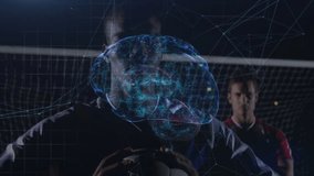 Digital brain animation over athletes holding soccer ball on field. Technology, sports, innovation, teamwork, connectivity, virtual - Powered by Shutterstock - Get 15% off with code: PIKWIZARD15