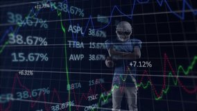 Football player holding ball over financial stock market graph animation. Soccer, finance, investment, athlete, economy, strategy - Powered by Shutterstock - Get 15% off with code: PIKWIZARD15