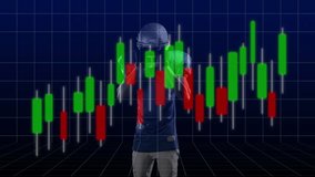 Standing with financial candlestick chart overlay, American football player analyzing data. Finance, analysis, strategy, sports, athlete, investment - Powered by Shutterstock - Get 15% off with code: PIKWIZARD15