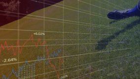 Kicking soccer ball, player with financial graph animation showing data trends. Sports, finance, analytics, athlete, performance, strategy - Powered by Shutterstock - Get 15% off with code: PIKWIZARD15