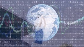 Animation of Earth with financial data overlaying business people outside in park. Finance, technology, global, networking, teamwork, analysis - Powered by Shutterstock - Get 15% off with code: PIKWIZARD15
