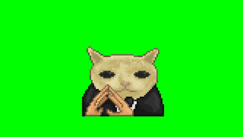 Cat in a formal suit, pixel art animation meme 