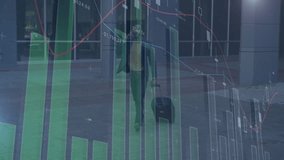 Walking with suitcase, man viewing animation of financial data charts in city. Finance, business, cityscape, technology, urban, economy - Powered by Shutterstock - Get 15% off with code: PIKWIZARD15