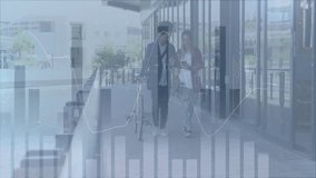 Walking in office corridor, business professionals with financial data overlay. corporate, finance, teamwork, strategy, collaboration, success - Powered by Shutterstock - Get 15% off with code: PIKWIZARD15