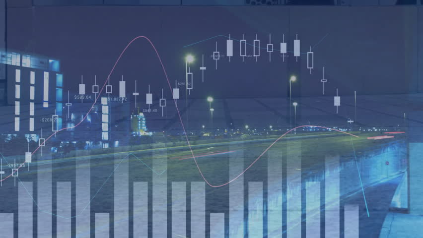 Overlaying financial data charts on cityscape with blurred traffic lights animation. Finance, economy, business, analytics, urban, metropolitan - Powered by Shutterstock - Get 15% off with code: PIKWIZARD15