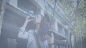 Using smartphone, businesswoman viewing financial graphs with urban animation background. Technology, digital, finance, analytics, cityscape, corporate - Powered by Shutterstock - Get 15% off with code: PIKWIZARD15