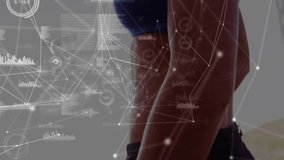Digital data network animation over person exercising, showing fitness metrics. Technology, exercise, health, analytics, virtual, monitoring - Powered by Shutterstock - Get 15% off with code: PIKWIZARD15