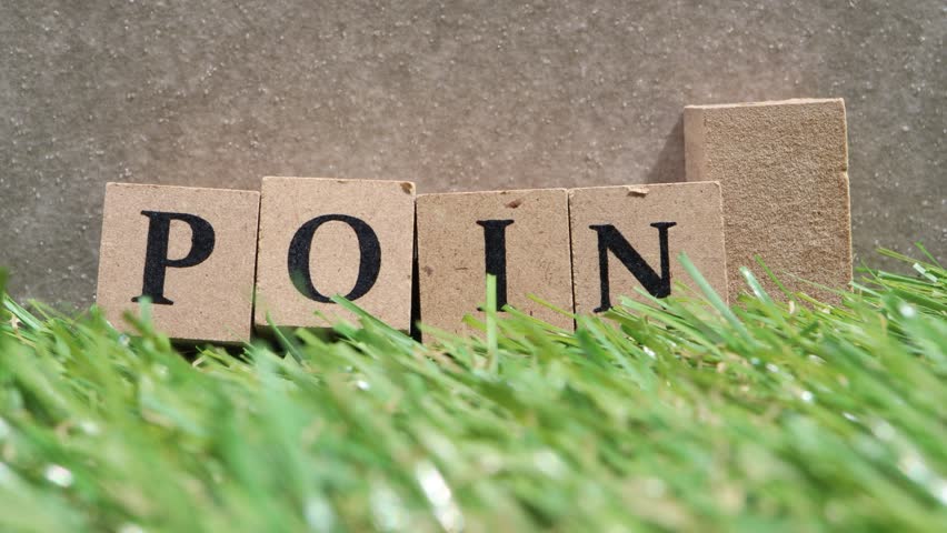 Image related to the point. Five wooden blocks on a lawn.