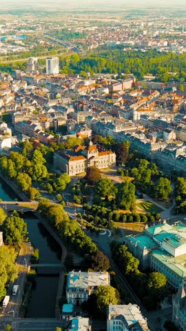 Vertical video. Strasbourg, France. Palais du Rhin - Prussian Neo-Renaissance palace built in the 1880s, Aerial View, Point of interest. Rich colors