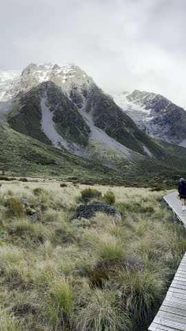 Hiking the Hooker Valley trail in Mount Cooke on a cloudy but blue day