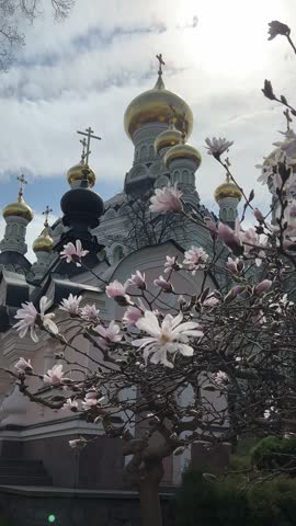The Pokrovsky Nunnery in Kyiv, Ukraine, known in full as the Nunnery of the Protection of the Mother of God. Cathedral of St. Nicholas, vertical video.