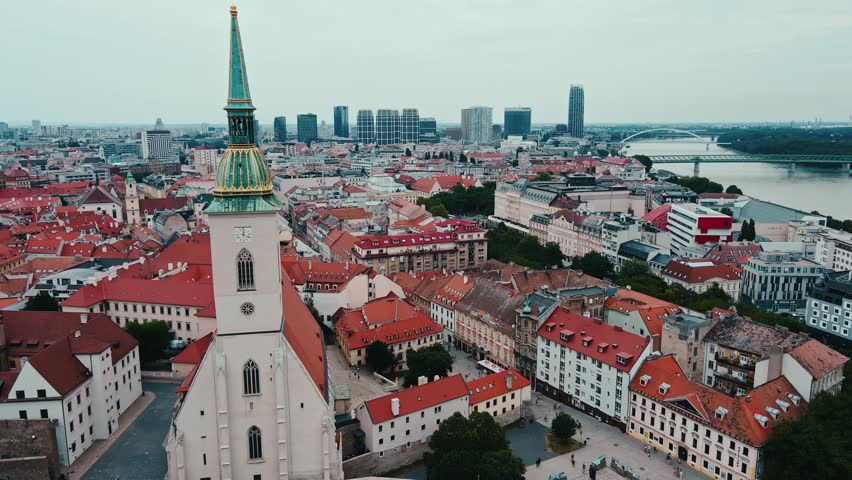 Aerial view of Bratislava, Slovakia with historic St. Martin