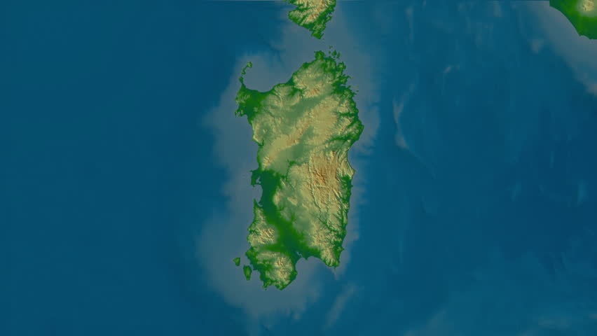 Sardegna region, Italy, extruded. Physical map