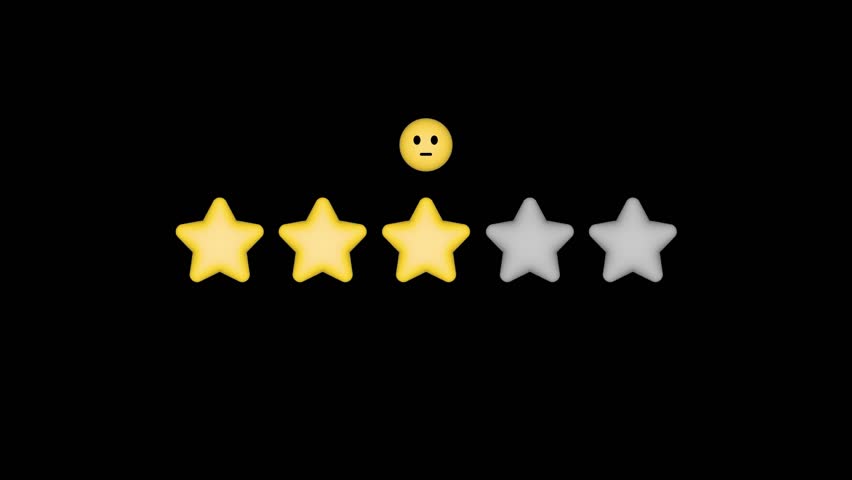 3 star rating emoji animation 4k video transparent background. Customer rating feedback concept. 3d rendering