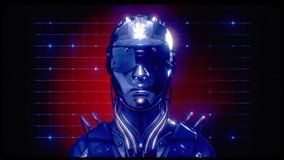 A futuristic artificial intelligent metallic humanoid in a cyberpunk style with data and glitches. 3d VJ Loop - Powered by Shutterstock - Get 15% off with code: PIKWIZARD15
