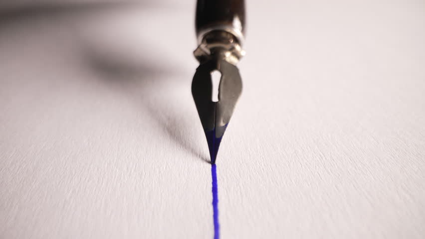Vintage Fountain pen nib gliding smoothly across paper,leaving precise ink trail