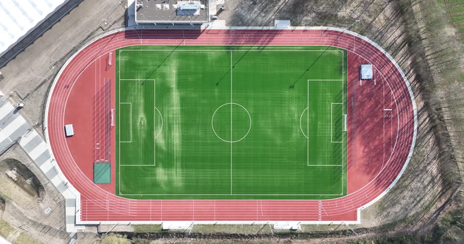running track and soccerfield. Sports field. Aerial view.