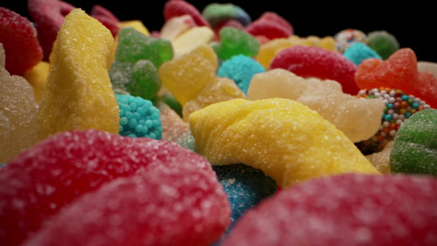 Vibrant Colors of Jelly Gummy Candies,Sweet Bears With Sugary Coating.Macro view