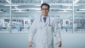 Asian Male Doctor With Stethoscope Making Heart Gesture And Smiling In Laboratory - Powered by Shutterstock - Get 15% off with code: PIKWIZARD15