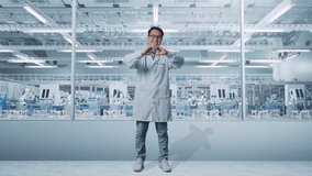 Full Body Of Asian Male Doctor With Stethoscope Making Heart Gesture And Smiling In Laboratory - Powered by Shutterstock - Get 15% off with code: PIKWIZARD15
