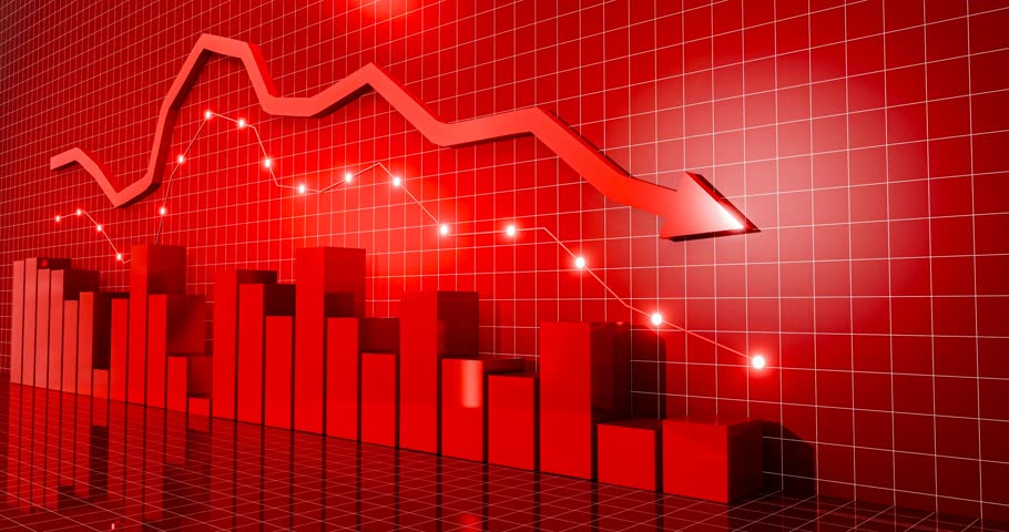 Black Monday. Trade for profit in the stock market. The stock price falls, the red graph indicates a loss. Bear market condition, stagnation or falling of market prices. 3D Rendering