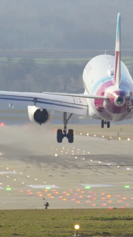 Plane smoothly lands. Vertical video