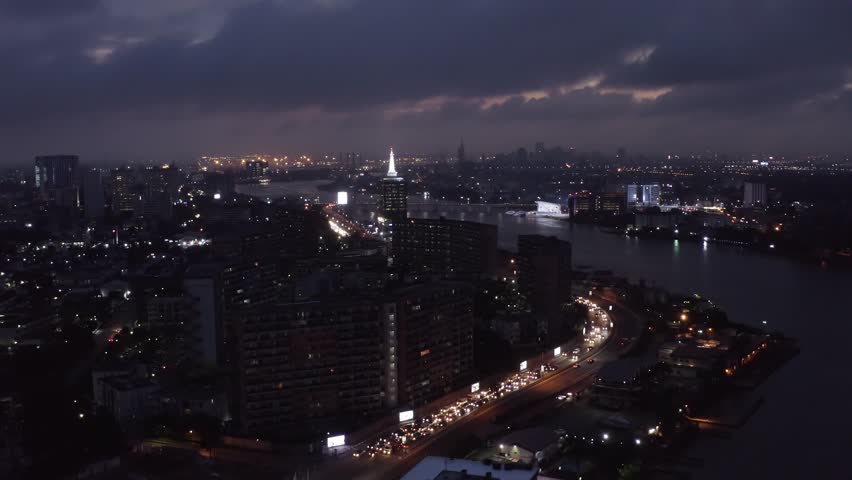 city at night nigeria drone 01 stock video