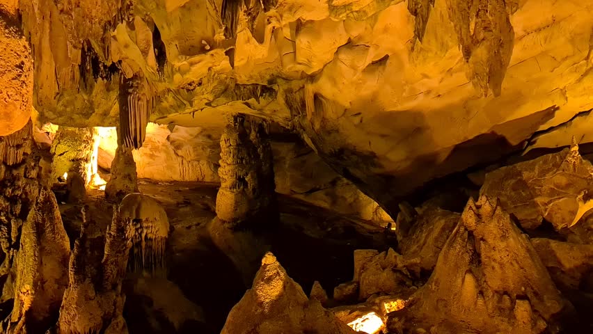 geological formations. natural caves, stalactites and stalagmites. dupnisa cave videos.