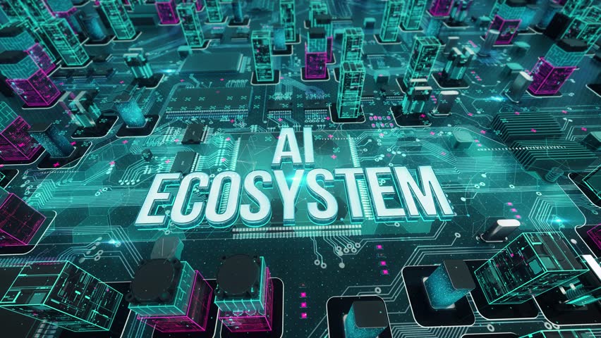 AI ECOSYSTEM- with digital technology hitech concept. 3D Illustration