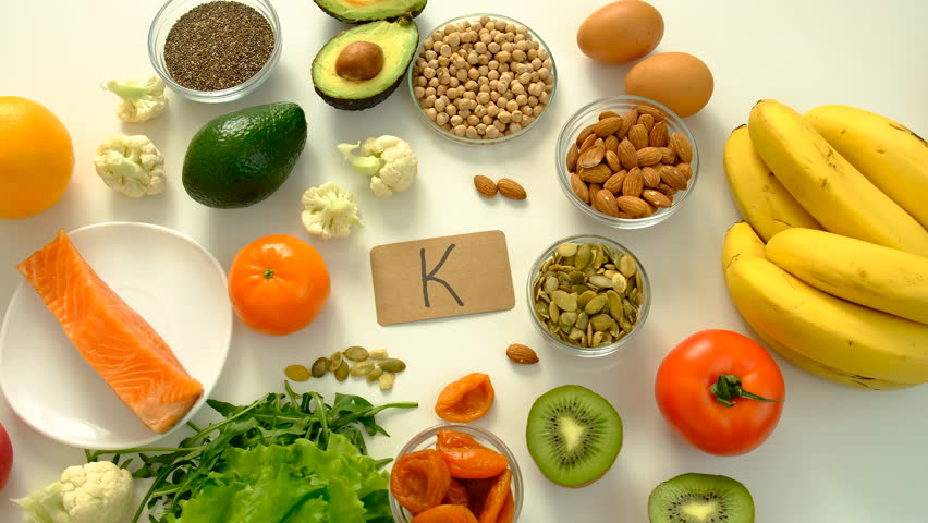 different foods containing potassium. Selective focus.
