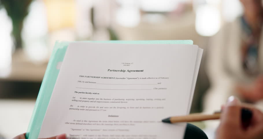 Contract, hands and documents on clipboard for marriage with lawyer, reading and legal paperwork for couple. Agreement, compliance and review for people, partnership and family law communication