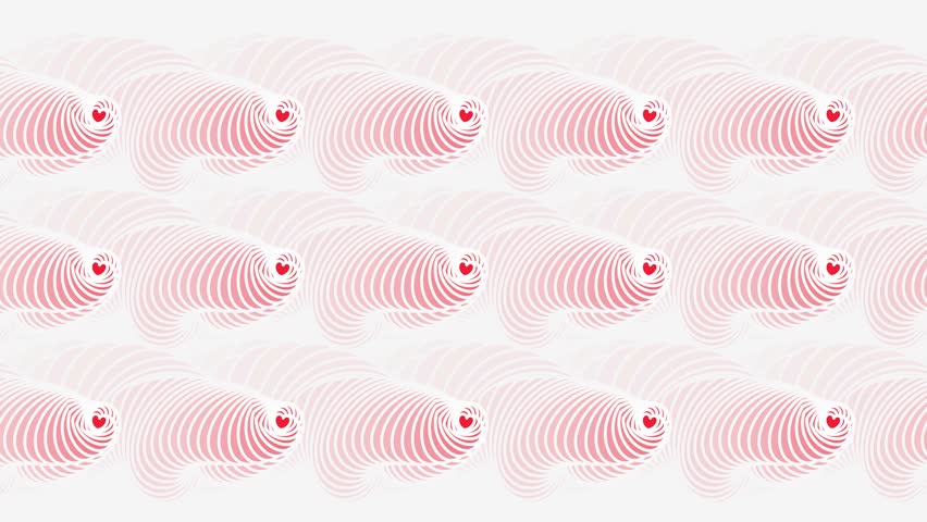 Heart pattern background. Animated red hearts isolated on white background. Background for love greeting card. Pattern with heart for valentines day. Heart pattern seamless endless loop animation.