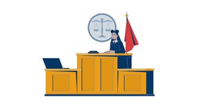 Latina judge woman with gavel making verdict at courtroom desk 2D character animation. Legal authority. Professional judiciary female animated person cartoon 4K video isolated on white transparent - Powered by Shutterstock - Get 15% off with code: PIKWIZARD15