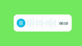 Animation of a voice message or audio message with a waveform, pause button 10 and seconds timer on green background. Minimalist UI in a modern mobile app style. Alpha channel. 4K - Powered by Shutterstock - Get 15% off with code: PIKWIZARD15