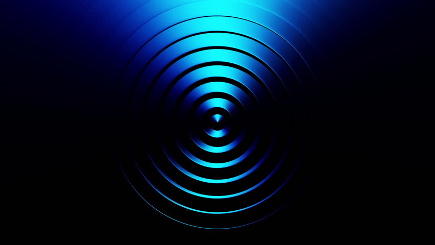 Abstract futuristic background animation of dark 3d rings wave motion with glowing blue lights, 4k seamless corporate background loop